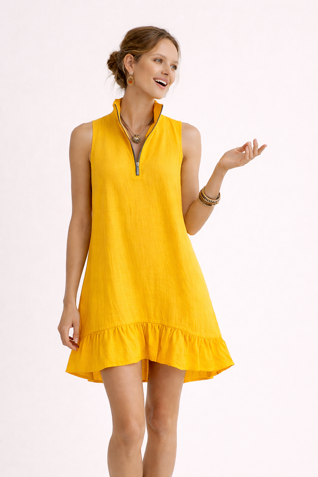 Vestido mujer corto sin mangas cremallera cuello estilo verano casual - Susanna