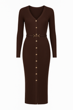 Vestido midi punto botones cinturón fino - Maelle