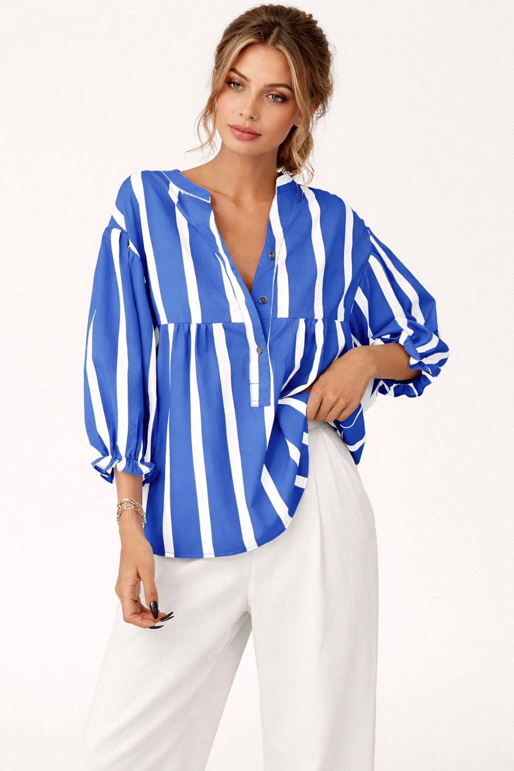 Blusa de rayas con manga amplia para mujer - Elena