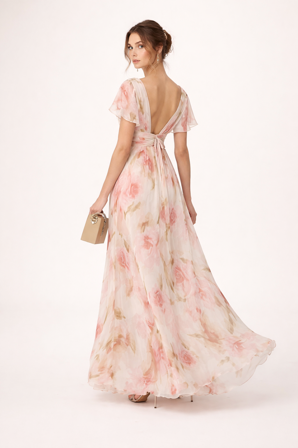 Vestido largo estampado floral con escote en V para mujer - Isabella