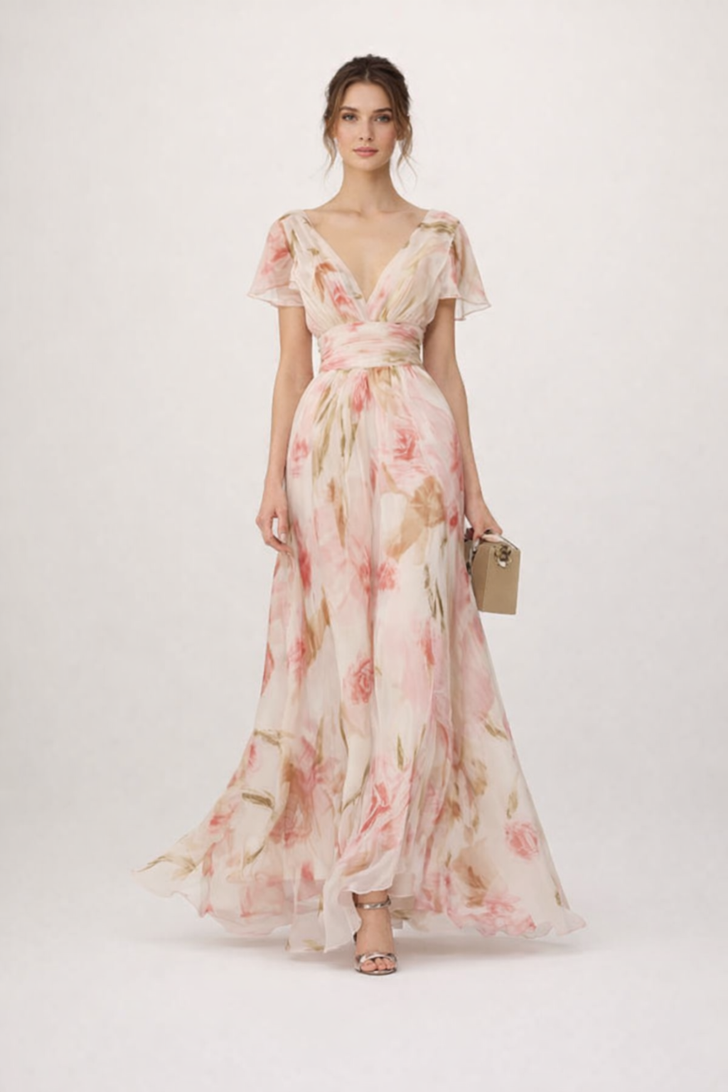 Vestido largo estampado floral con escote en V para mujer - Isabella