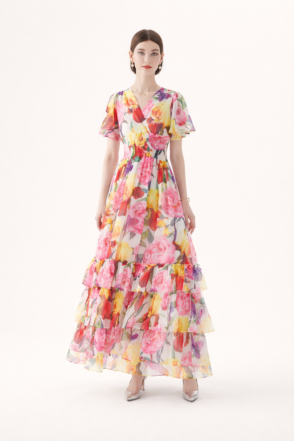 Vestido largo estampado floral con volantes para mujer - Alessandra