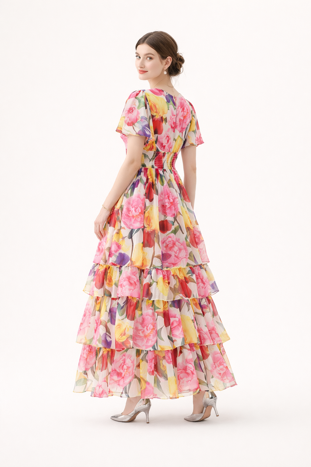 Vestido largo estampado floral con volantes para mujer - Alessandra
