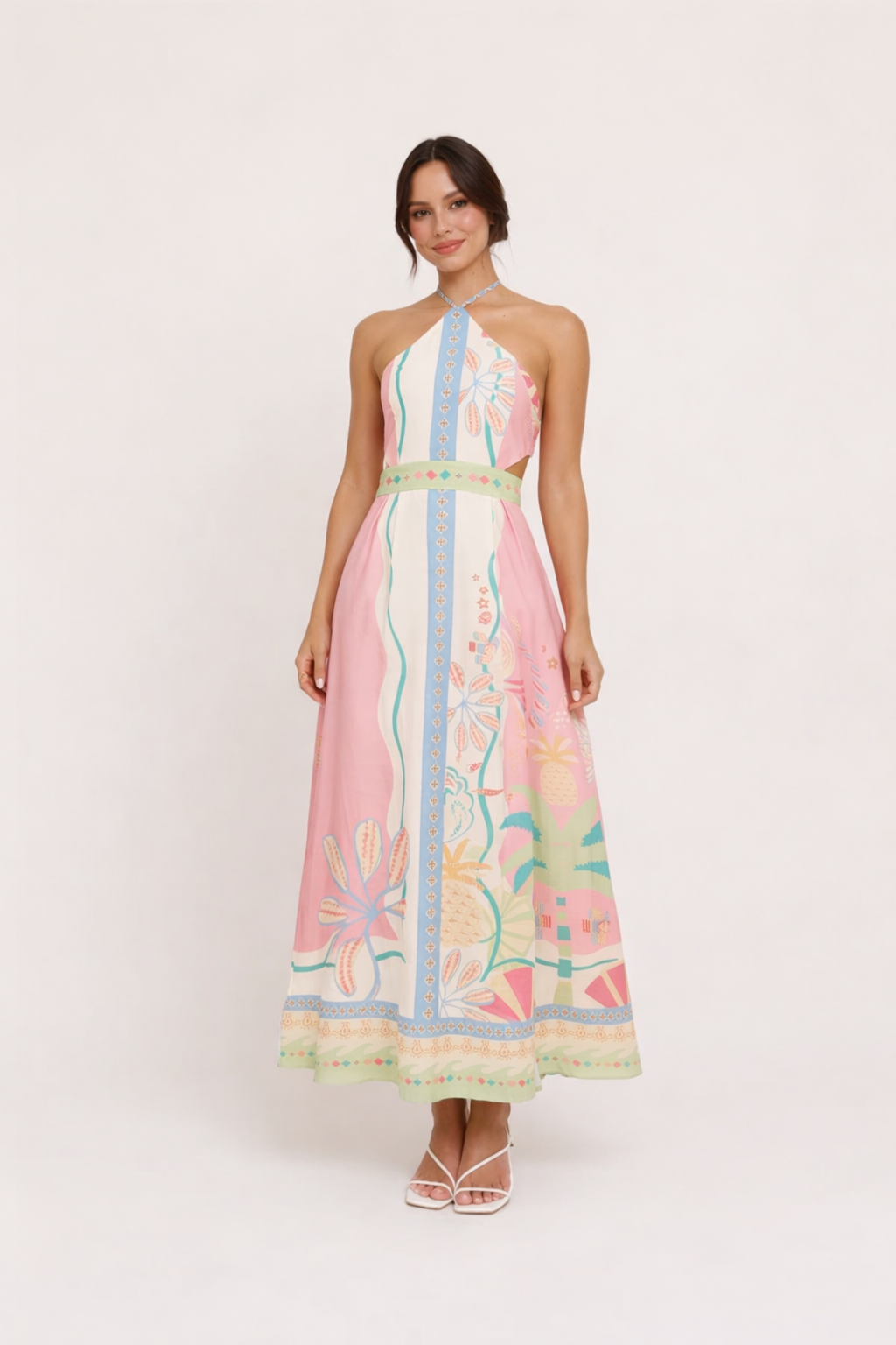 Vestido largo estampado con escote halter para mujer - Valentina