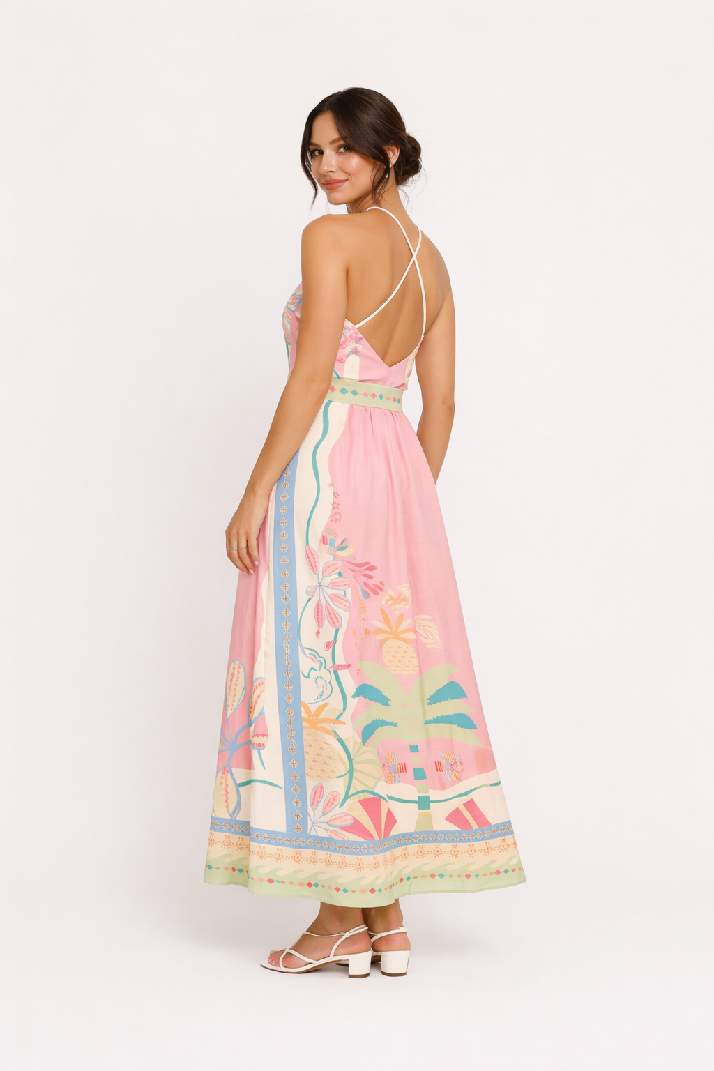 Vestido largo estampado con escote halter para mujer - Valentina