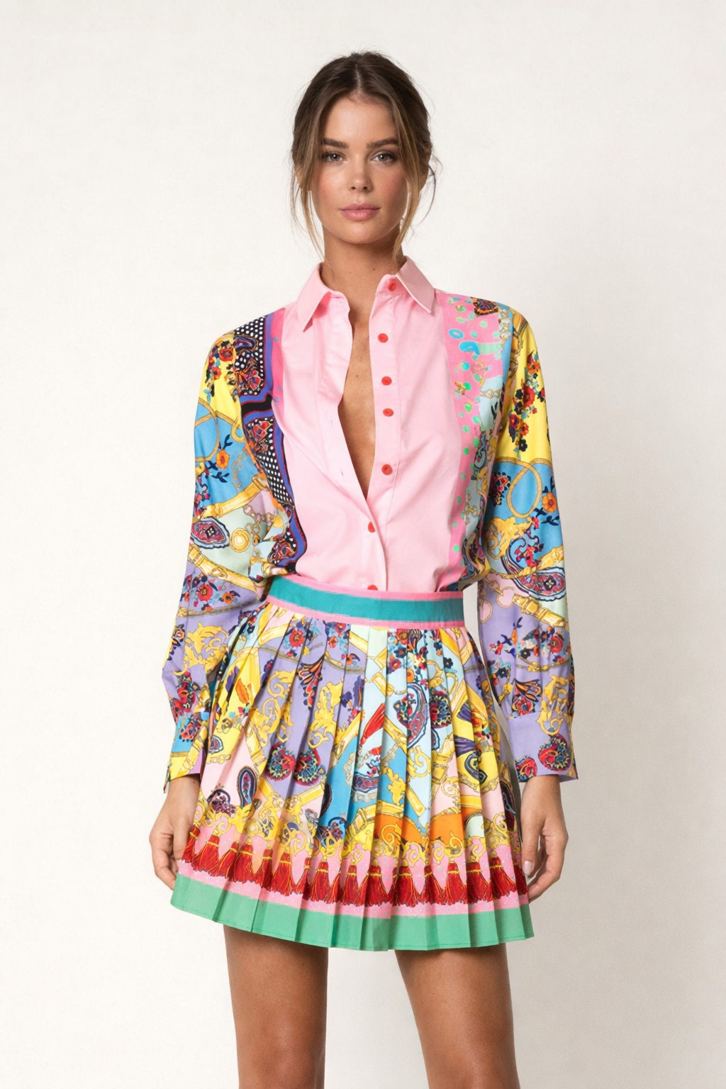 Conjunto estampado con falda plisada para mujer - Bianca