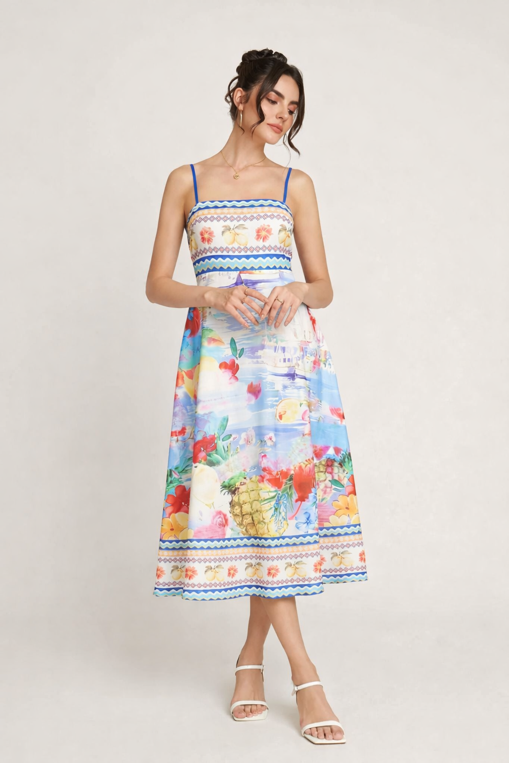Vestido midi para mujer estampado floral primavera verano - Mirela