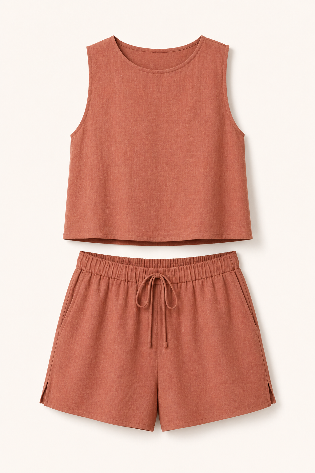 Conjunto mujer verano top sin mangas short cintura elástica cordón – Anika