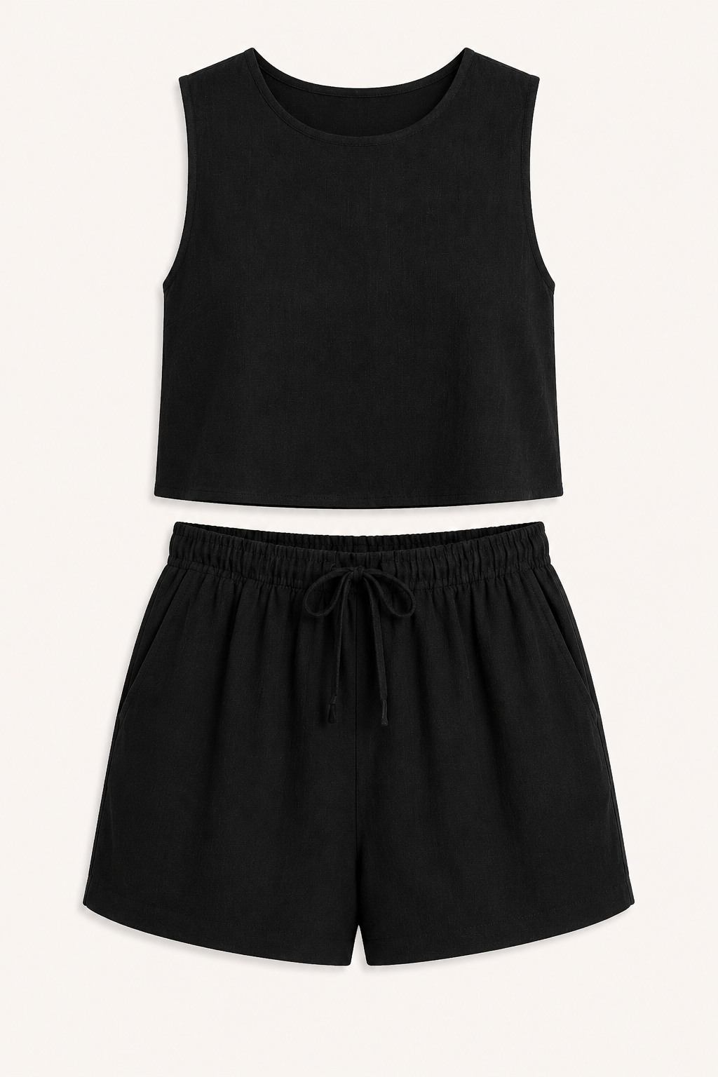 Conjunto mujer verano top sin mangas short cintura elástica cordón – Anika