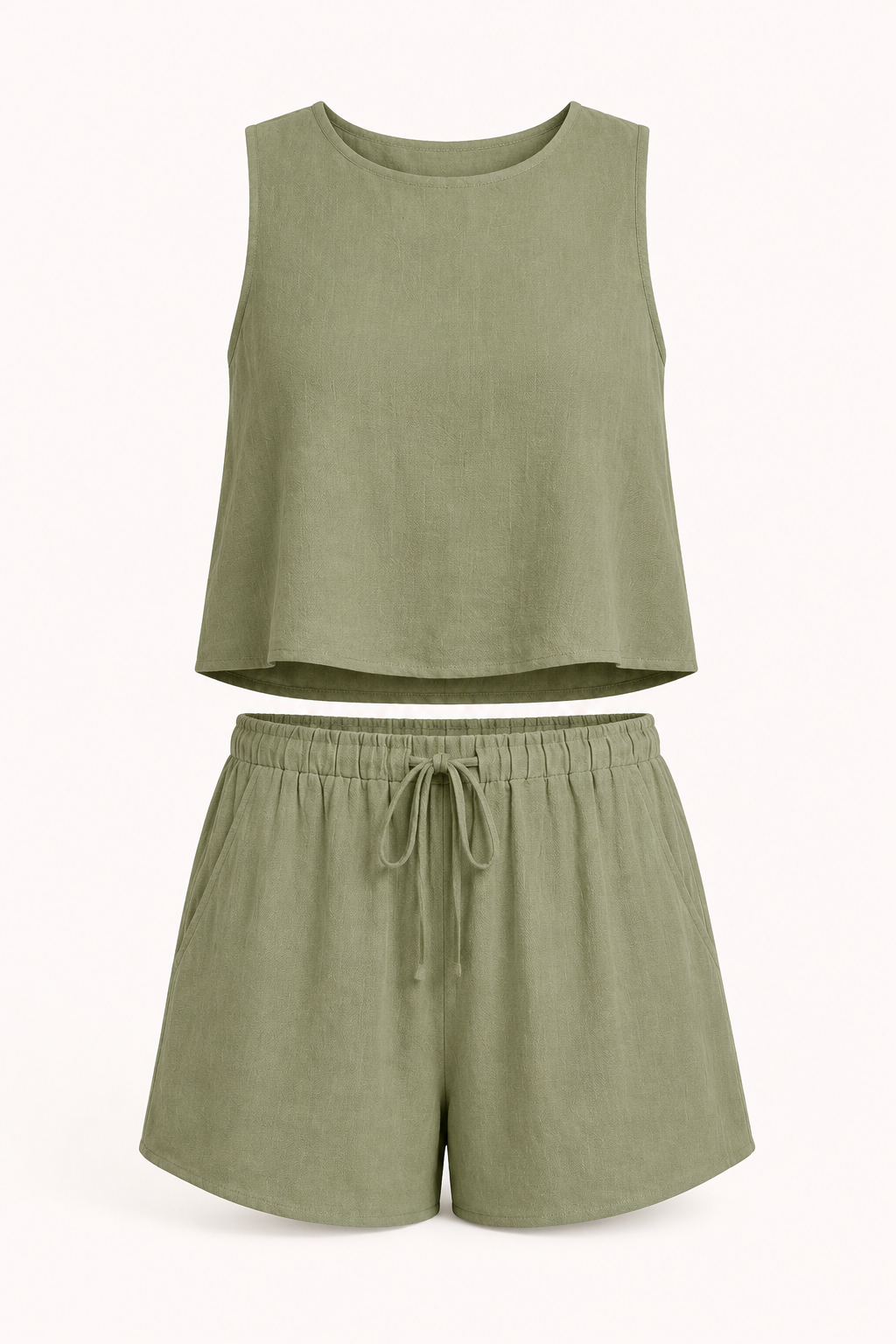 Conjunto mujer verano top sin mangas short cintura elástica cordón – Anika