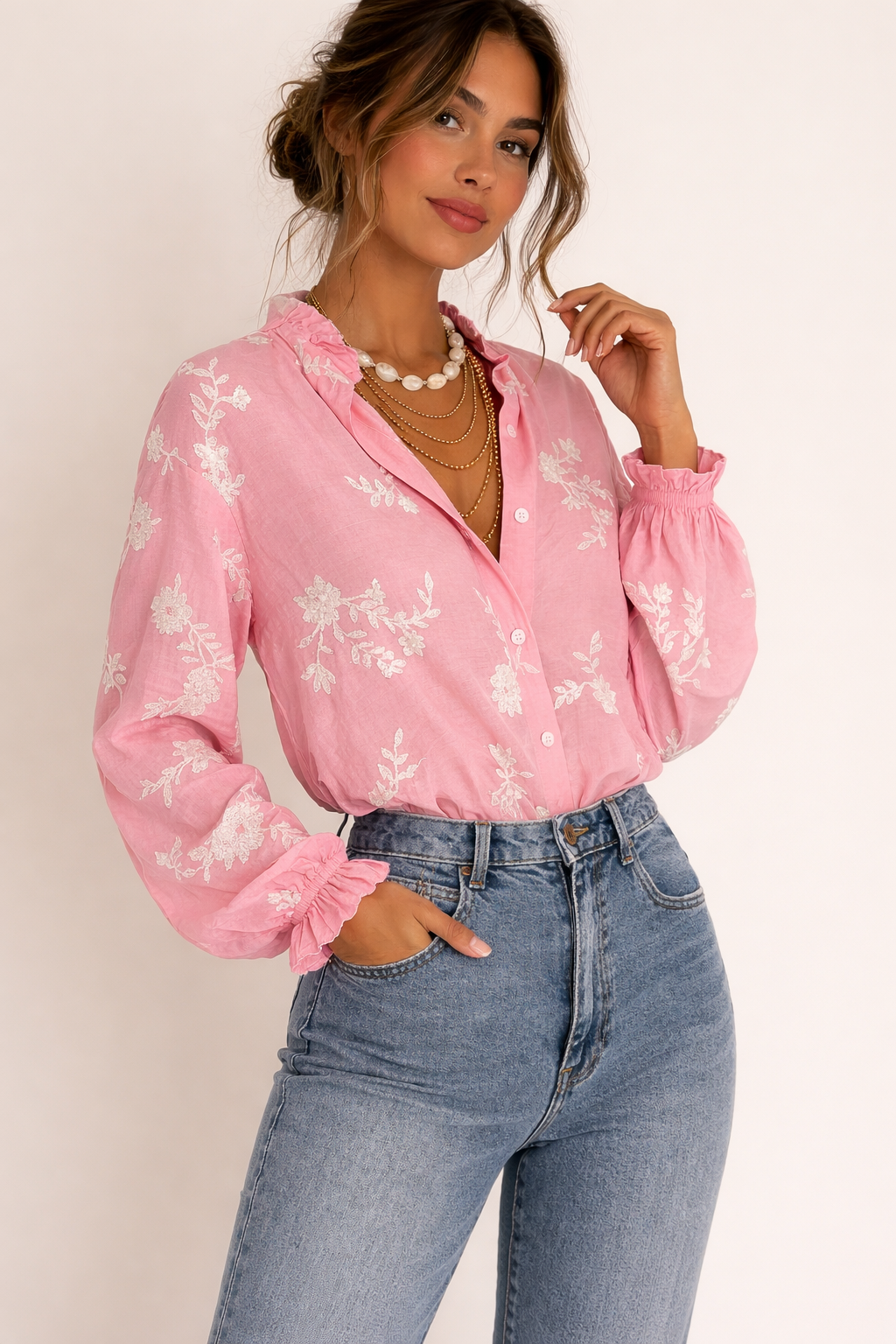 Blusa estampada floral con manga amplia para mujer - Heidi