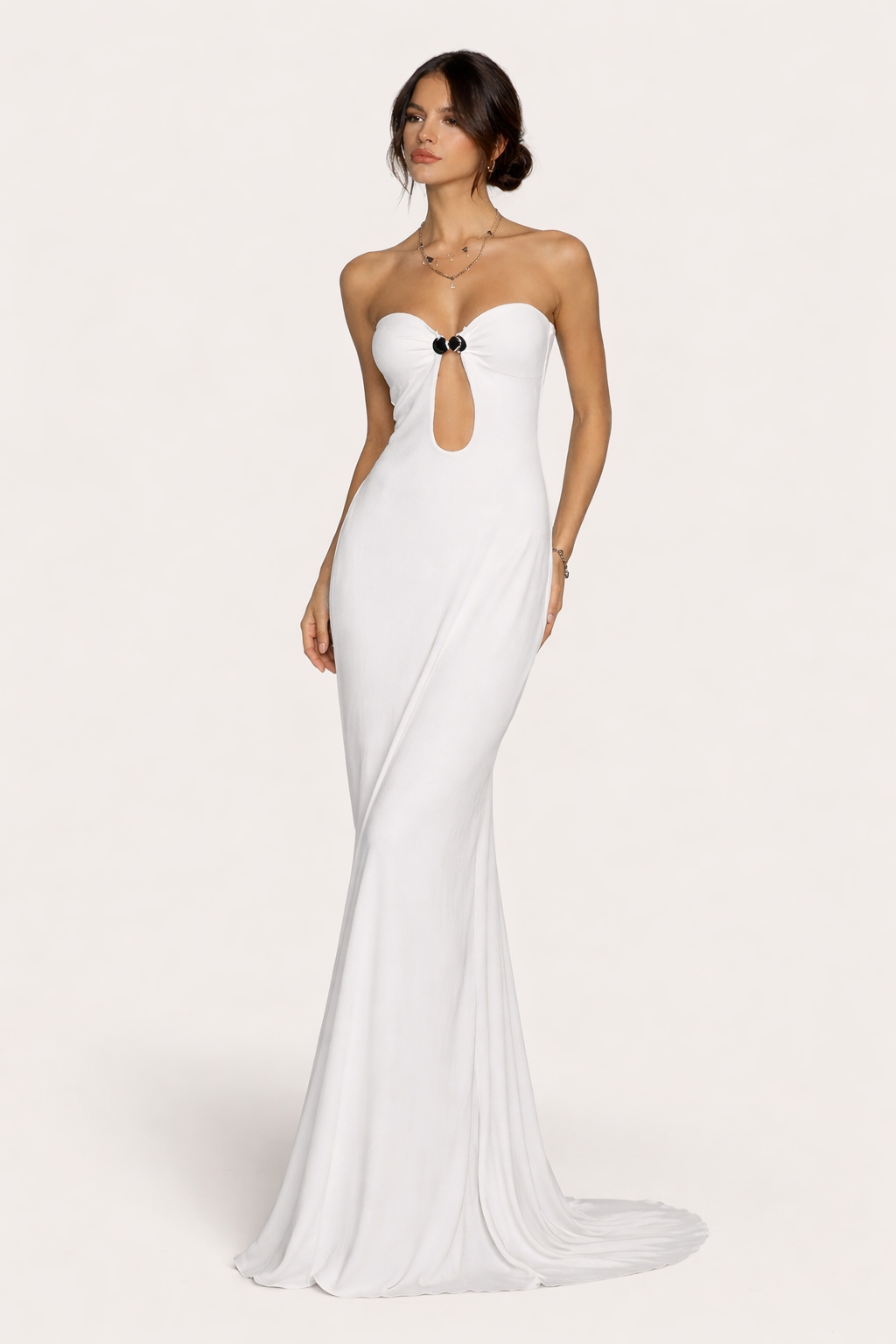 Vestido largo strapless con abertura frontal para mujer - Jill