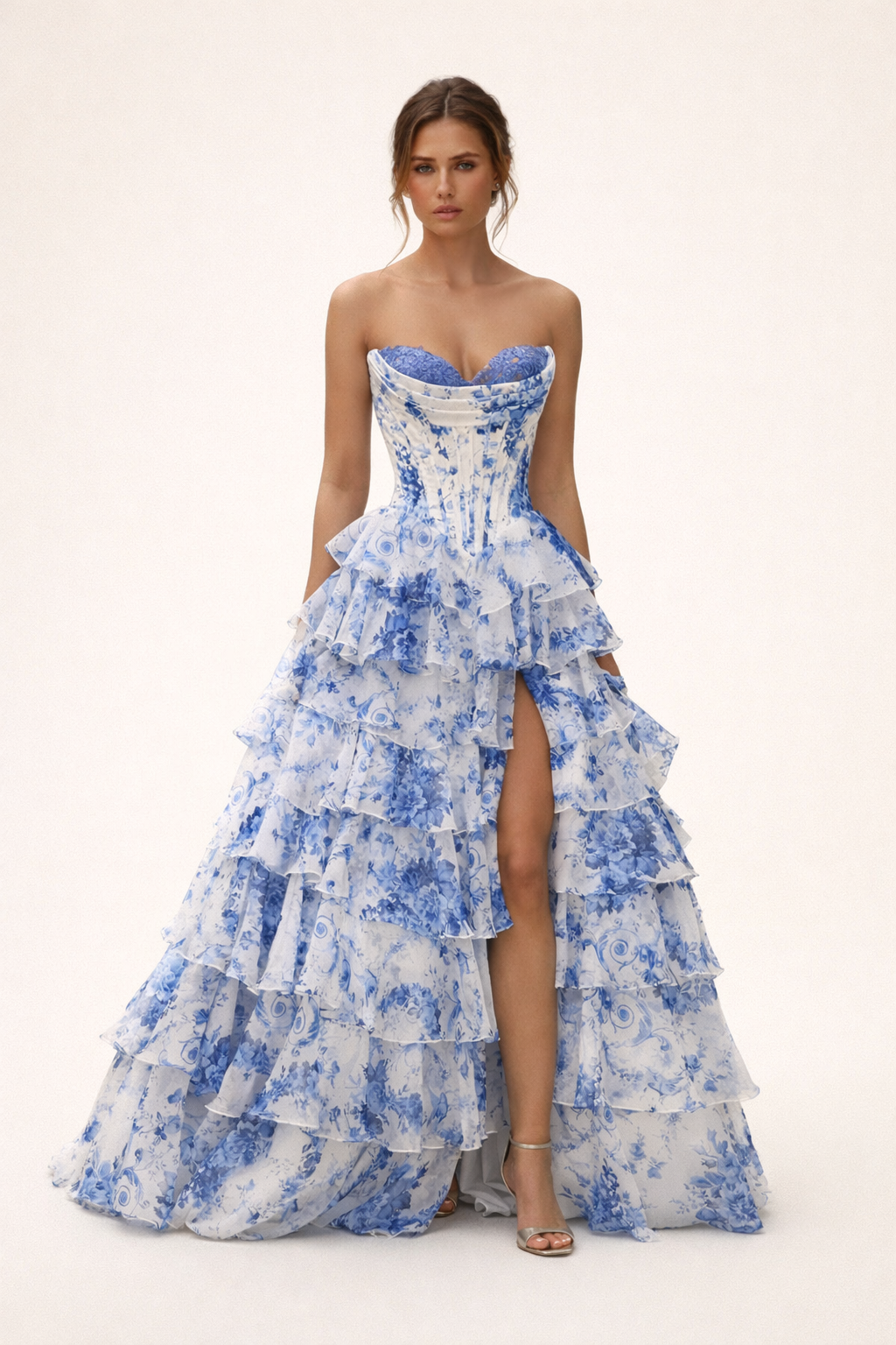 Vestido maxi estampado floral para mujer - Ivory