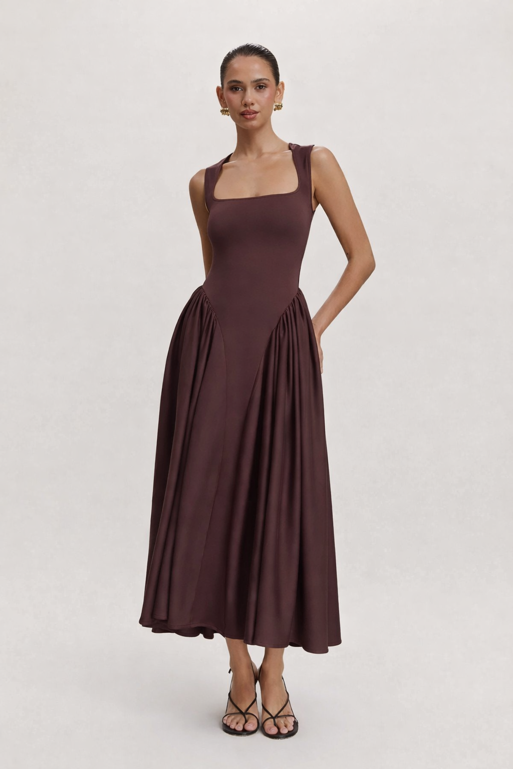 Vestido midi escote cuadrado para mujer - Brigitte