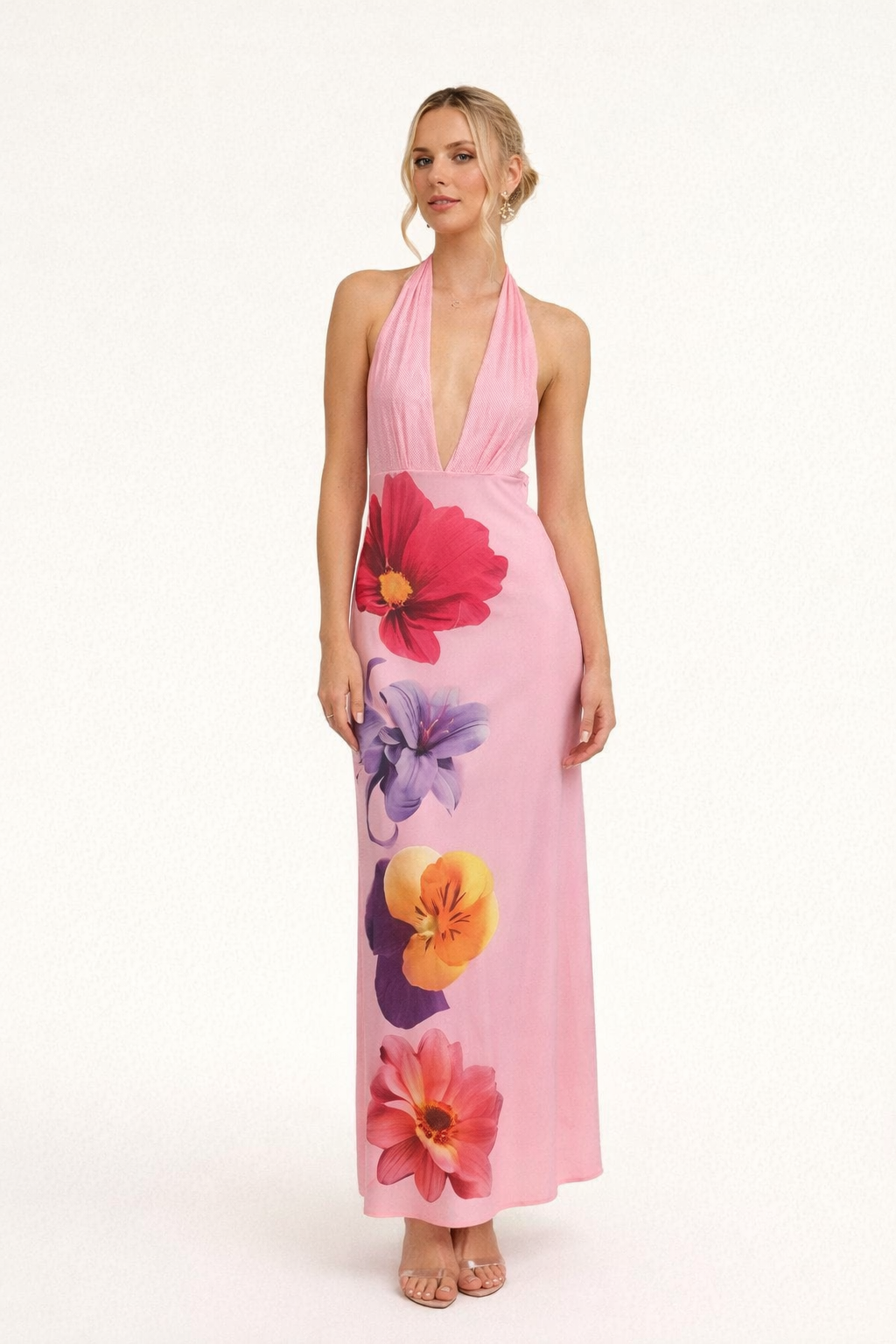 Vestido maxi halter escote profundo para mujer - Hannelore