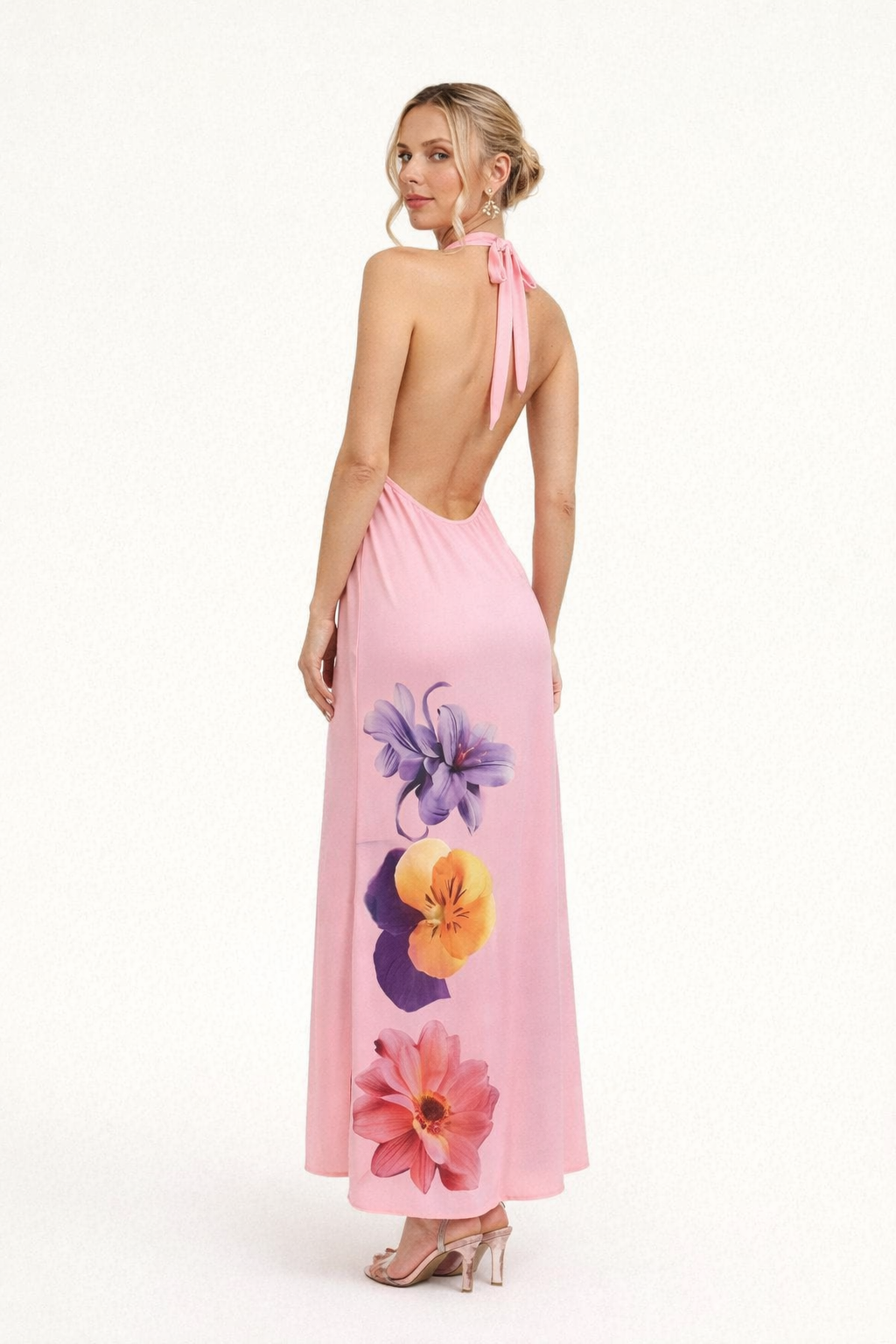 Vestido maxi halter escote profundo para mujer - Hannelore