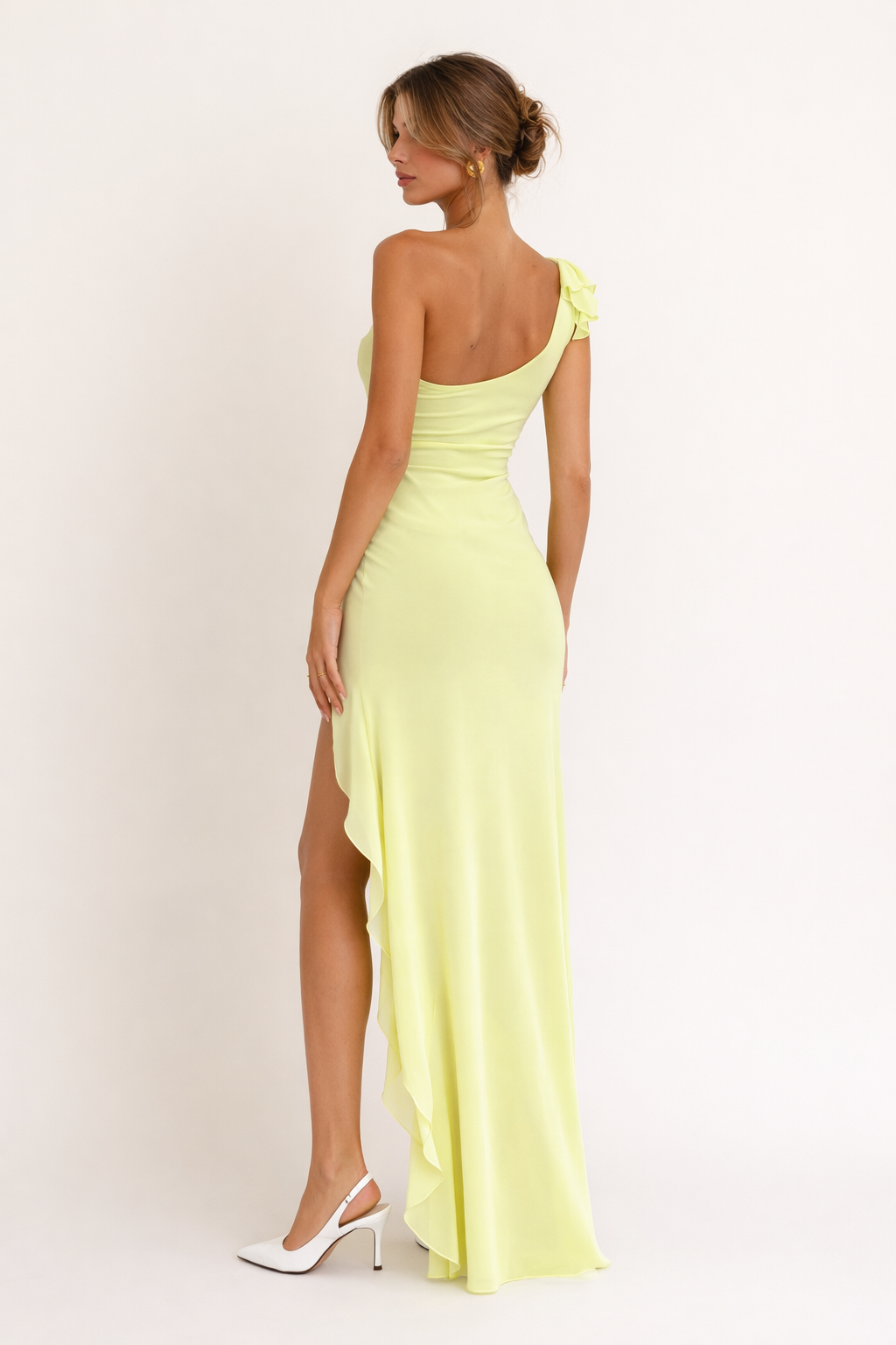 Vestido maxi satinado abertura lateral para mujer - Sieglinde