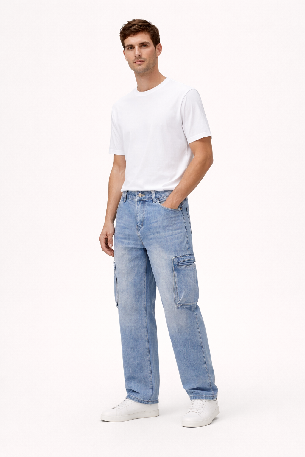 Jeans cargo rectos utilitarios para hombre - Falko