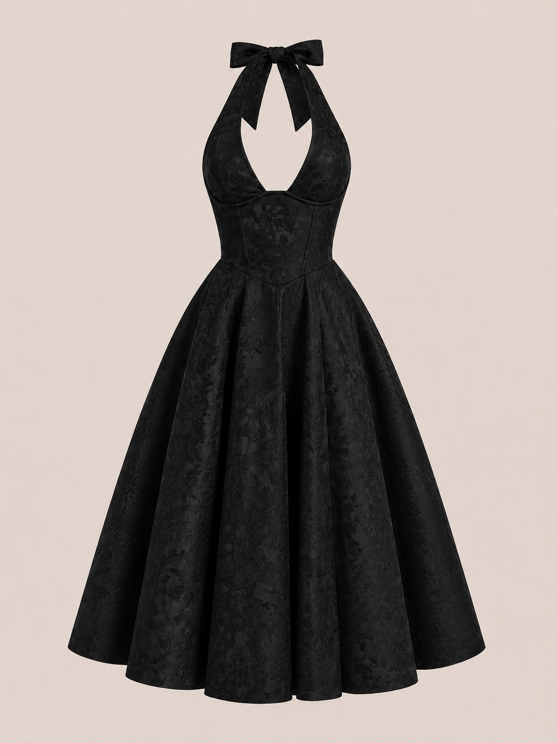 Vestido midi mujer halter falda amplia elegante - Ebony