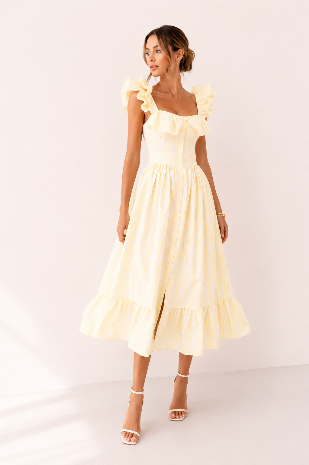 Vestido midi mujer rayas con volantes ligero - Elina