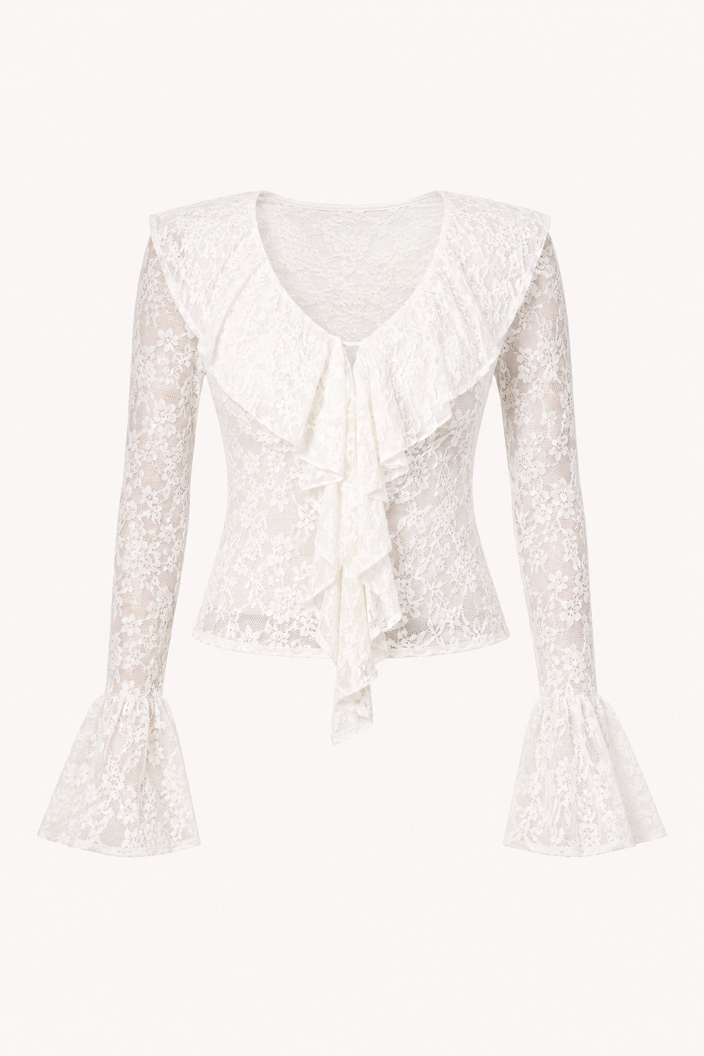 Blusa encaje mujer volante frontal semitransparente - Helena