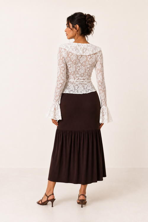 Blusa encaje mujer volante frontal semitransparente - Helena