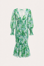 Vestido midi floral entallado con escote en pico para mujer - Chiara