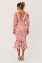 Vestido midi floral entallado con escote en pico para mujer - Chiara