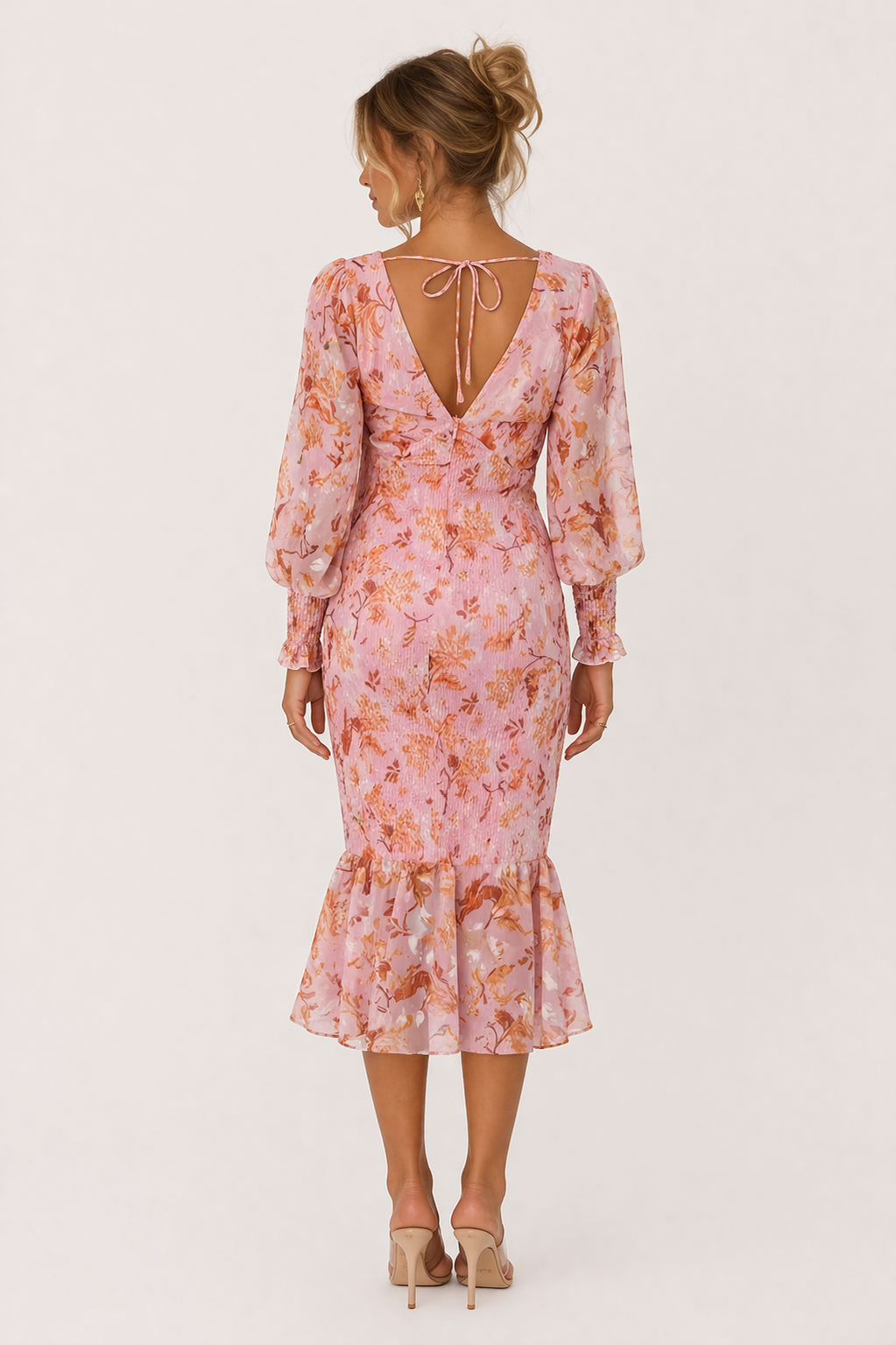 Vestido midi floral entallado con escote en pico para mujer - Chiara