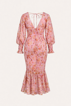Vestido midi floral entallado con escote en pico para mujer - Chiara