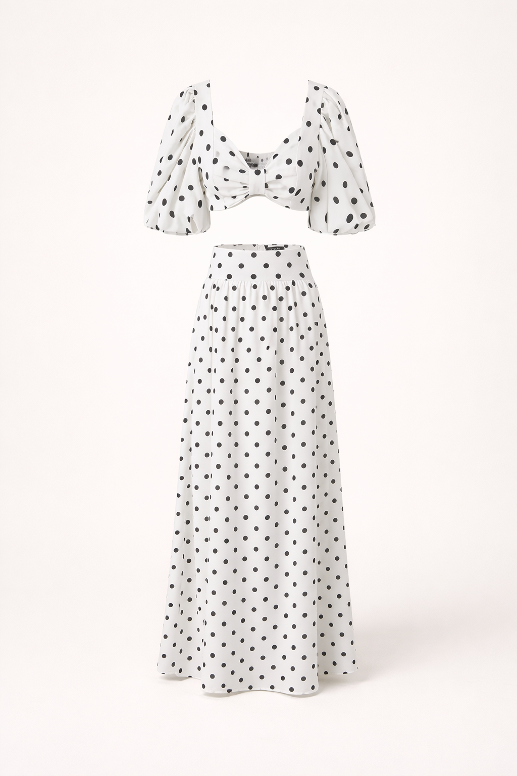 Conjunto top mangas abullonadas falda maxi estampado lunares - Calista