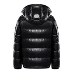 Chaqueta puffer hombre capucha gruesa negro brillante bolsillos cremalleras invierno - Diego