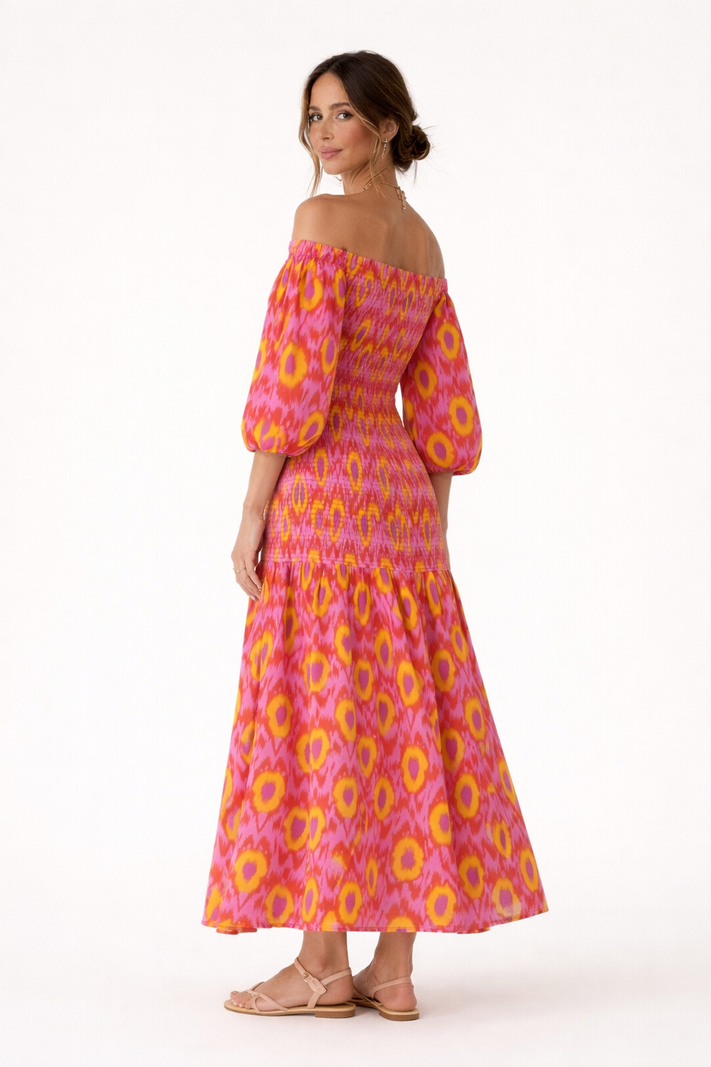 Vestido largo hombros descubiertos fruncido para mujer - Anna