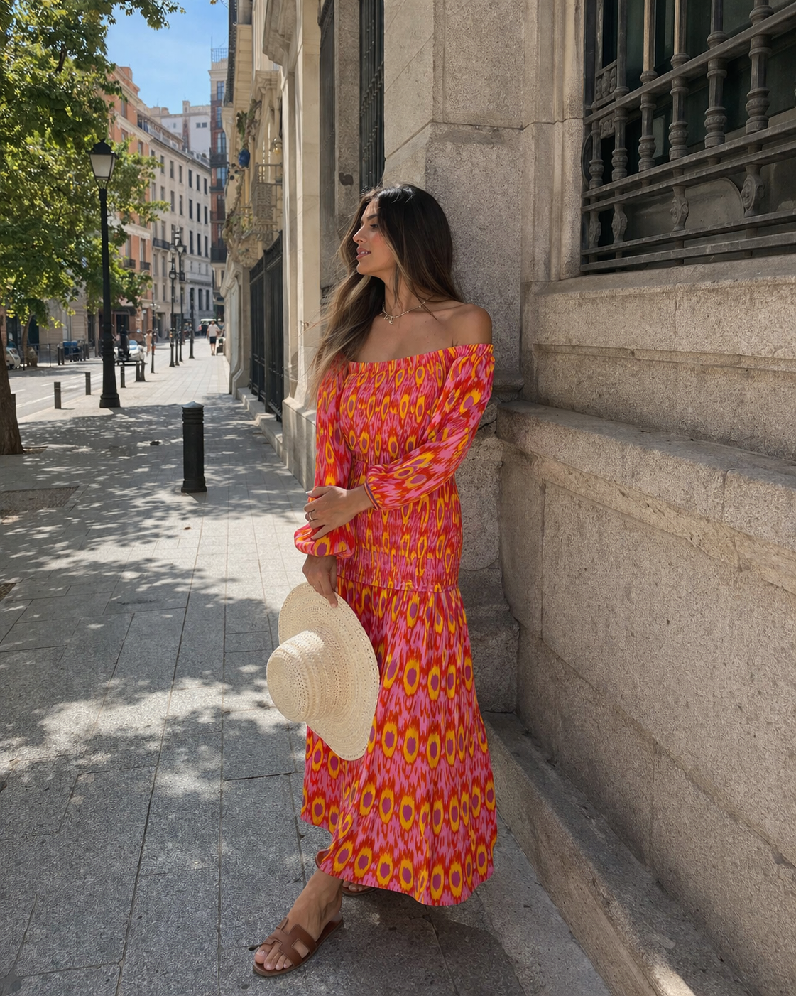 Vestido largo hombros descubiertos fruncido para mujer - Anna