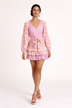 Vestido boho corto cruzado con volantes para mujer - Cinzia