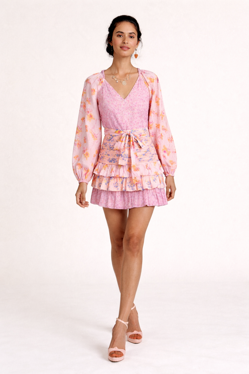 Vestido boho corto cruzado con volantes para mujer - Cinzia
