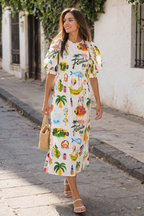 Vestido mujer estampado manga abullonada estilo verano casual cómodo - Stella