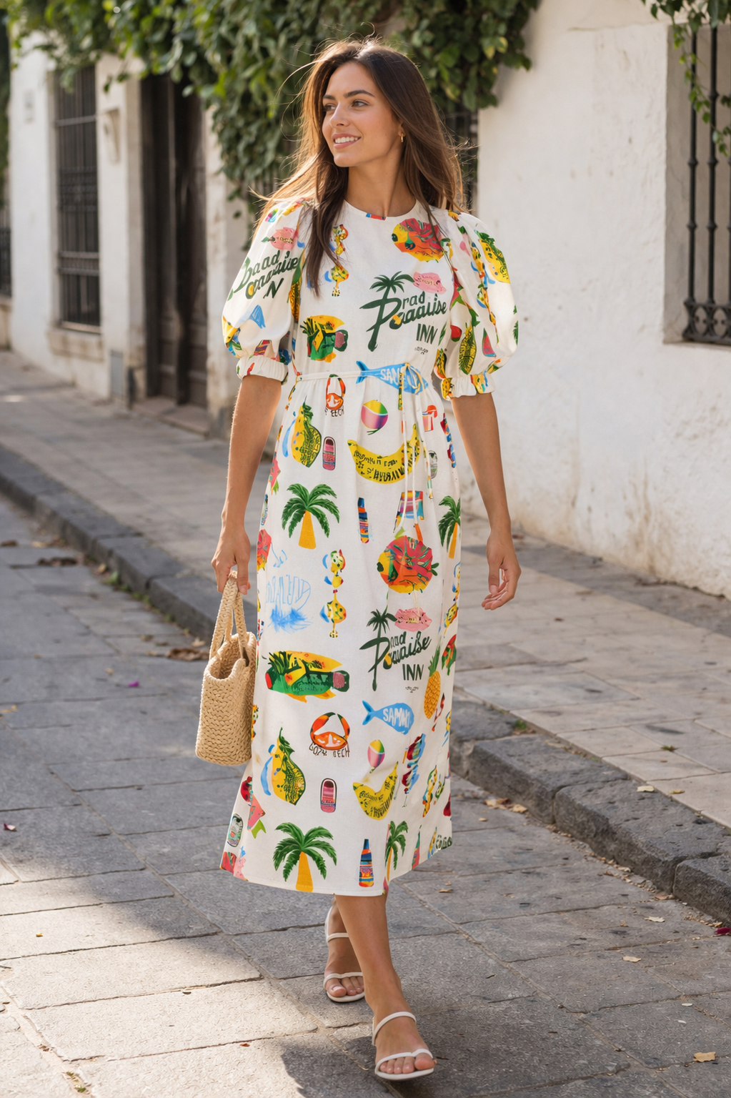 Vestido mujer estampado manga abullonada estilo verano casual cómodo - Stella