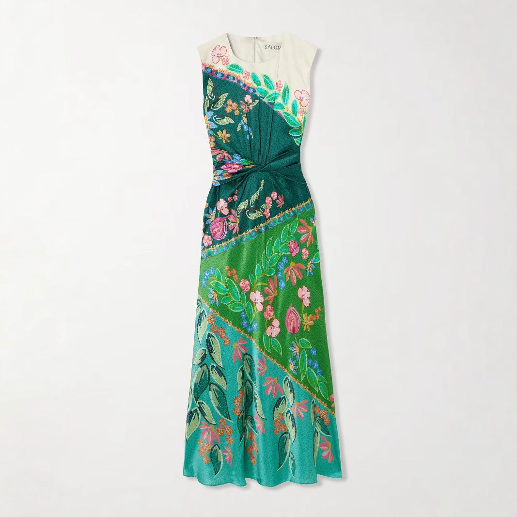 Vestido mujer midi estampado elegante sin mangas estilo verano fiesta - Agnese