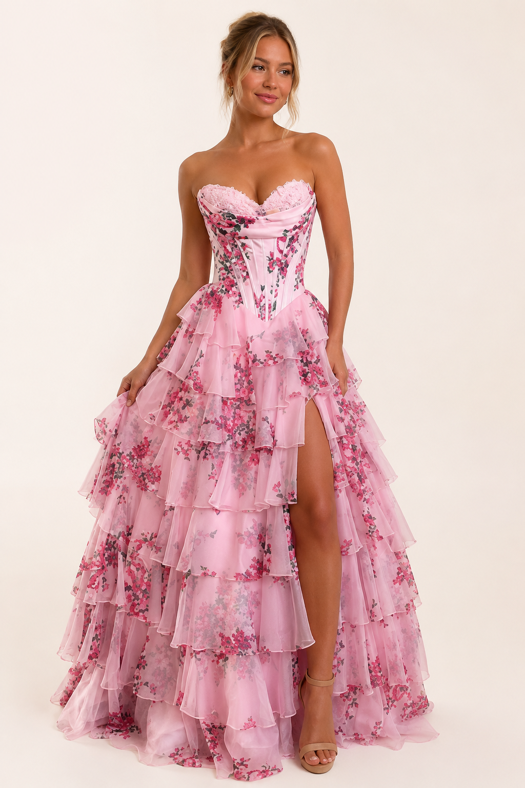 Vestido largo mujer floral cuerpo corset tirantes finos – Elira