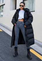 Abrigo acolchado largo mujer corte oversize capucha cuello alto - Selma