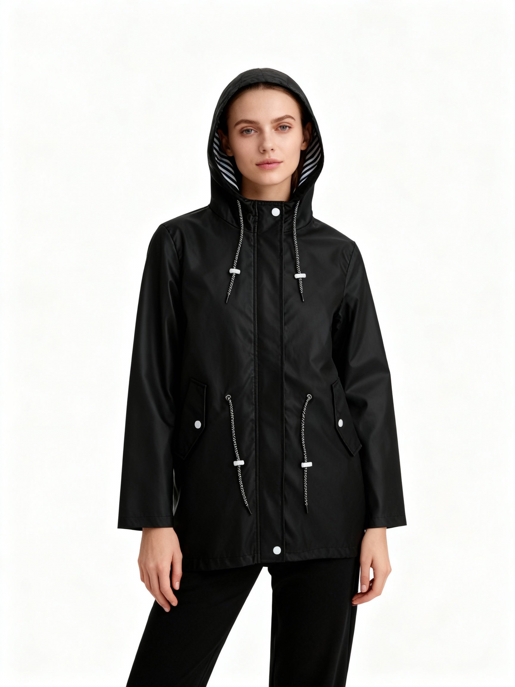 Chaqueta impermeable para mujer de silueta recta con capucha - Alvindra