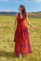 Vestido largo para mujer estampado floral con volantes - Camila