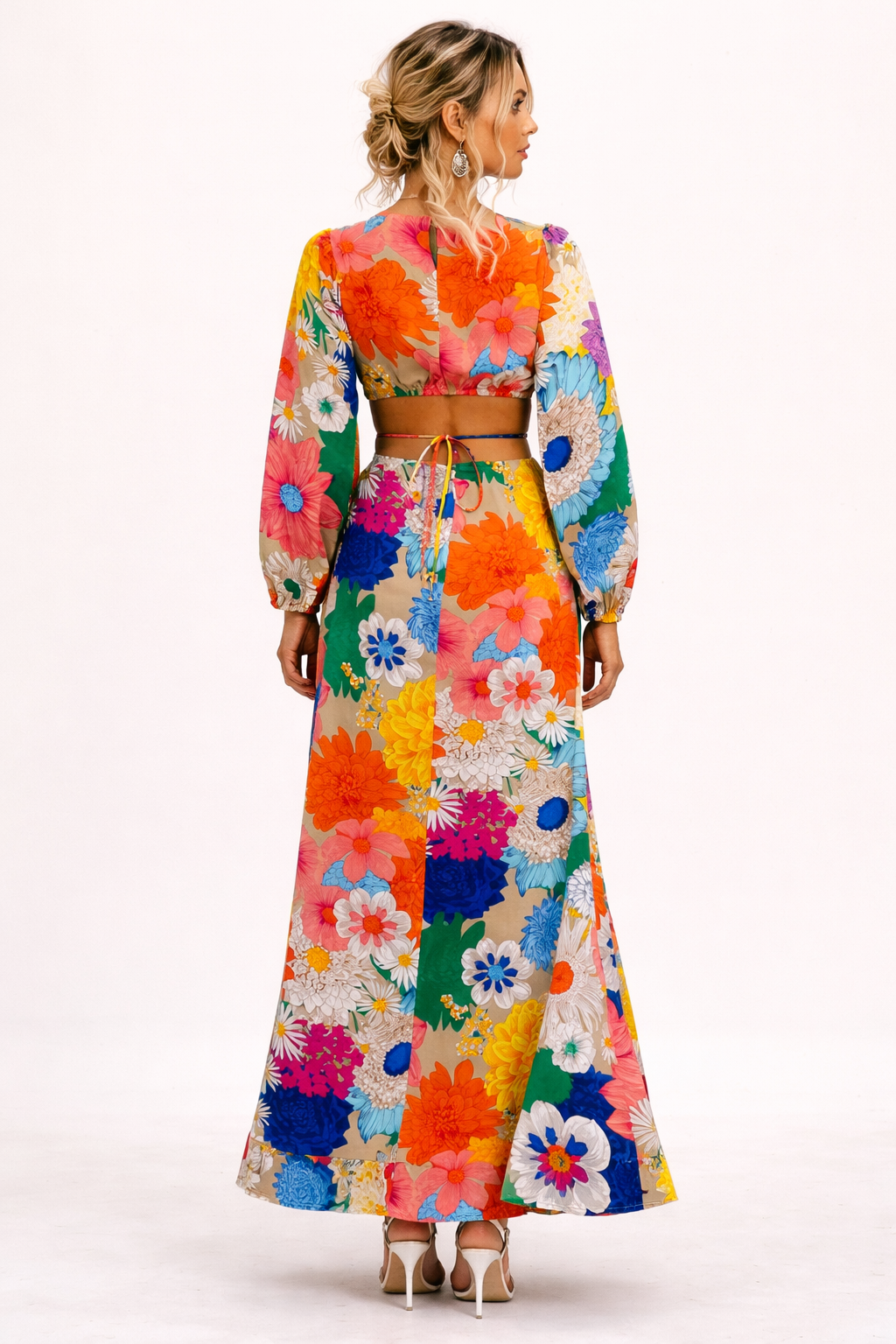 Vestido maxi con estampado floral manga larga abullonada - Orlena