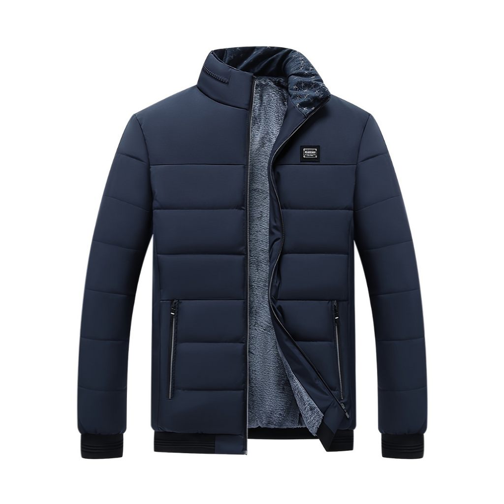 Abrigo hombre cuello alto solapa forro aterciopelado grueso cálido lujo invierno - Gris