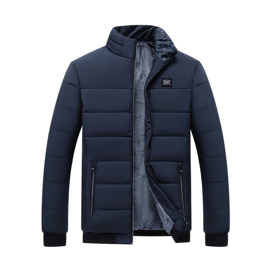 Abrigo hombre cuello alto solapa forro aterciopelado grueso cálido lujo invierno - Gris