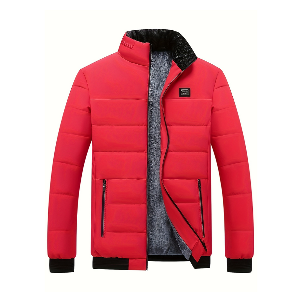 Abrigo hombre cuello alto solapa forro aterciopelado grueso cálido lujo invierno - Gris