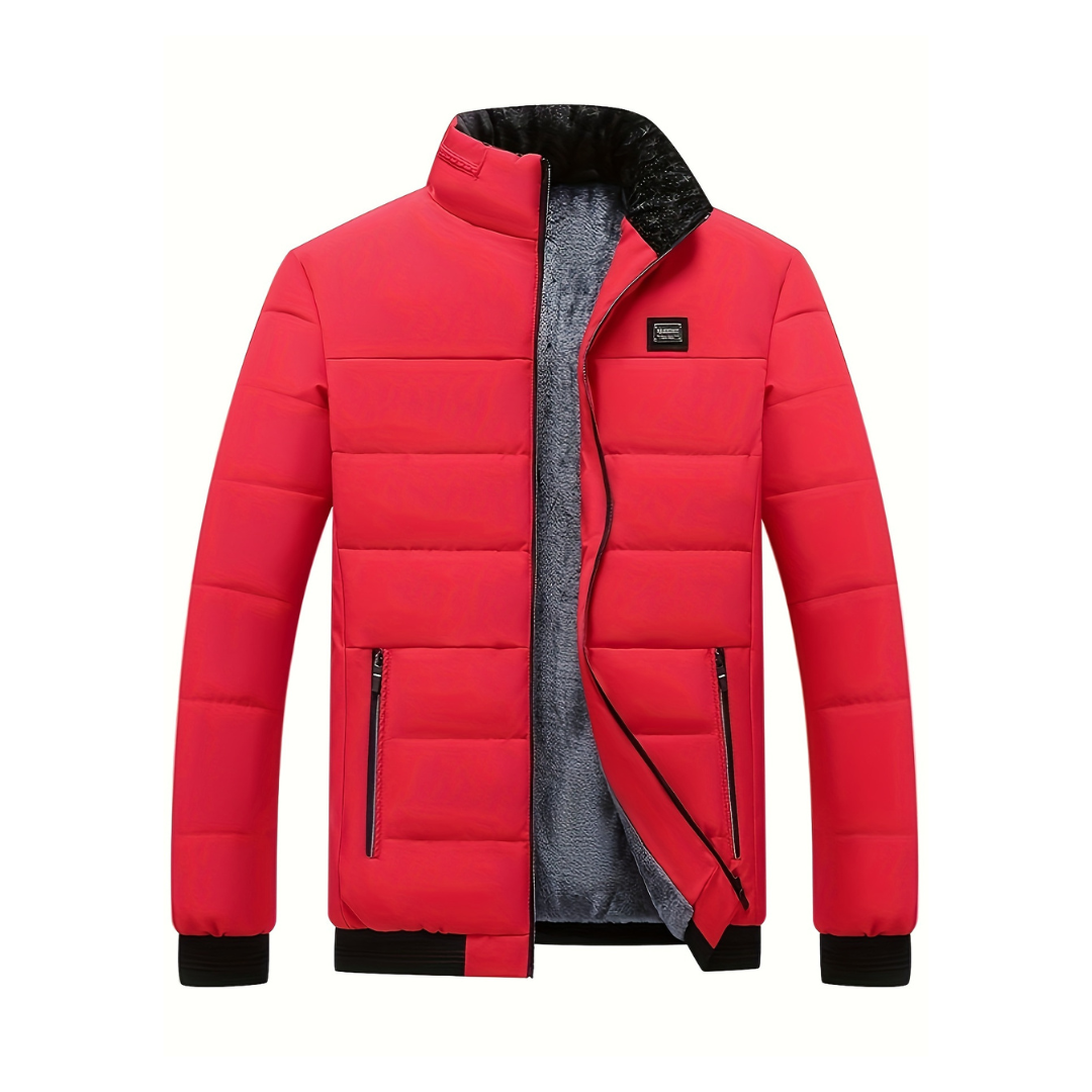 Abrigo hombre cuello alto solapa forro aterciopelado grueso cálido lujo invierno - Gris