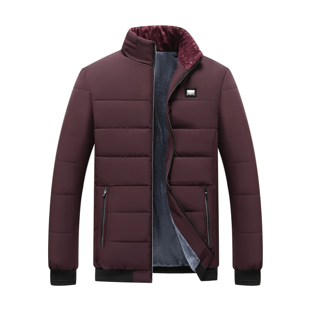 Abrigo hombre cuello alto solapa forro aterciopelado grueso cálido lujo invierno - Gris