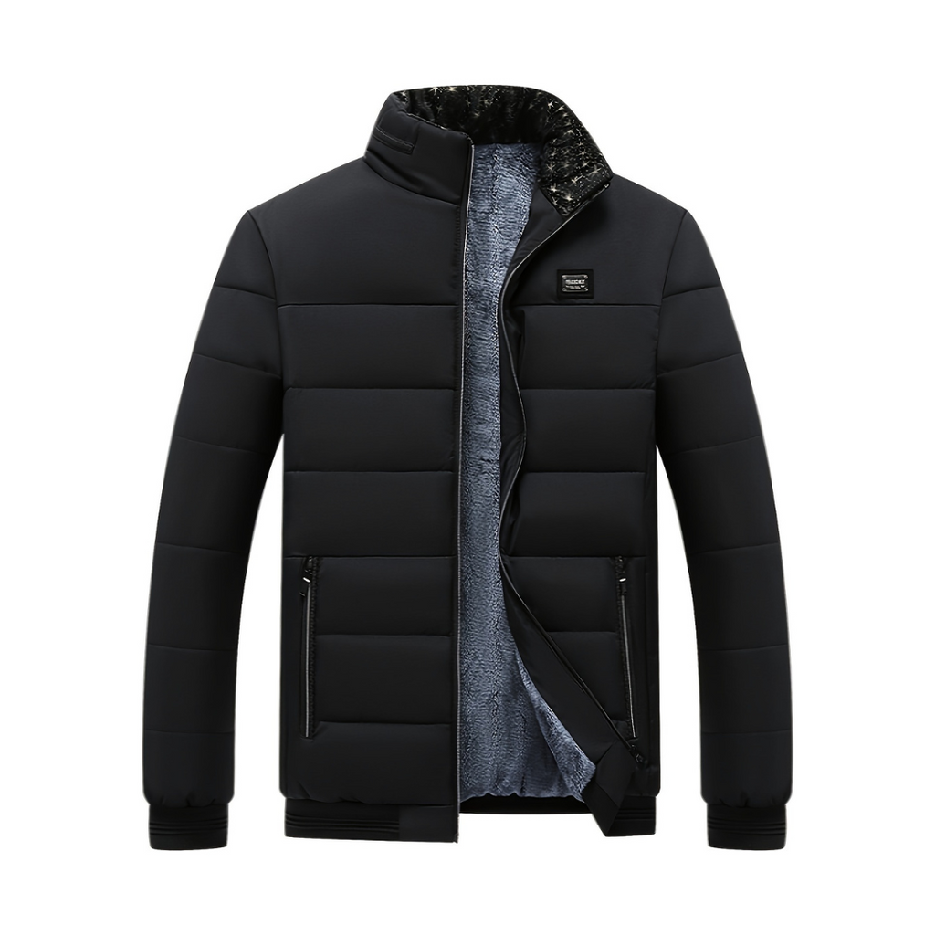 Abrigo hombre cuello alto solapa forro aterciopelado grueso cálido lujo invierno - Gris